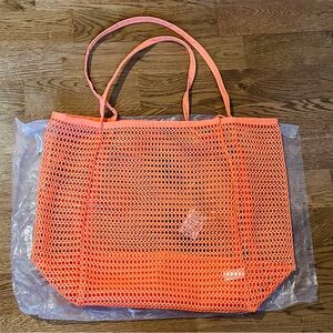 NWT Beach Bag in Orange Woven Hole Material